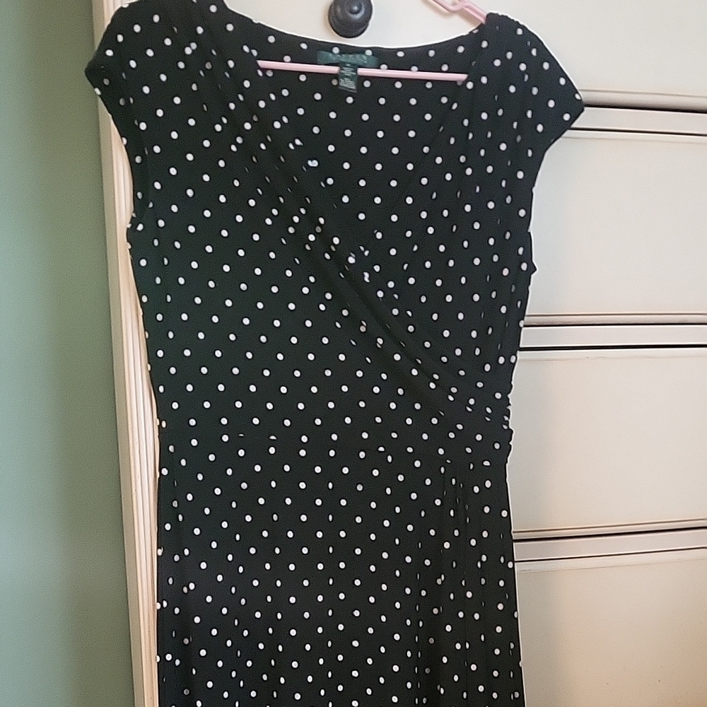 Ralph Lauren Black and White Polka Dot Wrap Dress